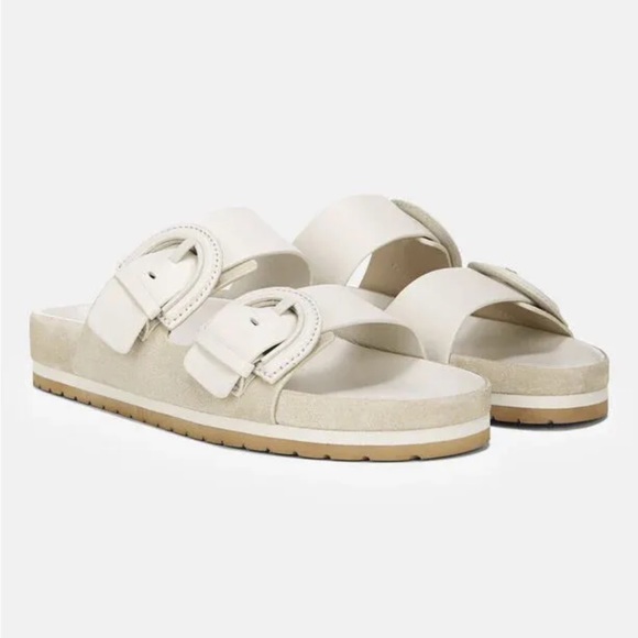 Vince Shoes - Vince Women Glyn Slide Sandal Leather Suede Platform Buckle Biscotti Off White 6